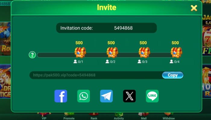 Pak500 Game Invite Players Earn Money